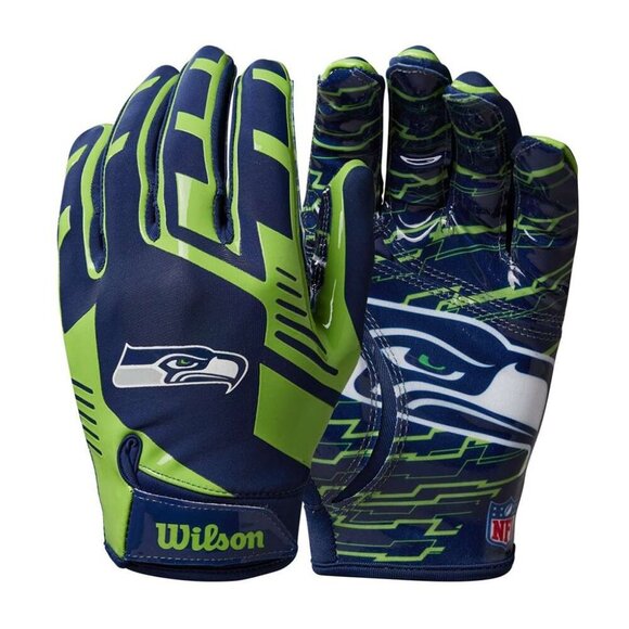 NWT Seattle Seahawks NFL Team Stretch Fit YOUTH Receiver Gloves Wilson Football - Picture 1 of 5